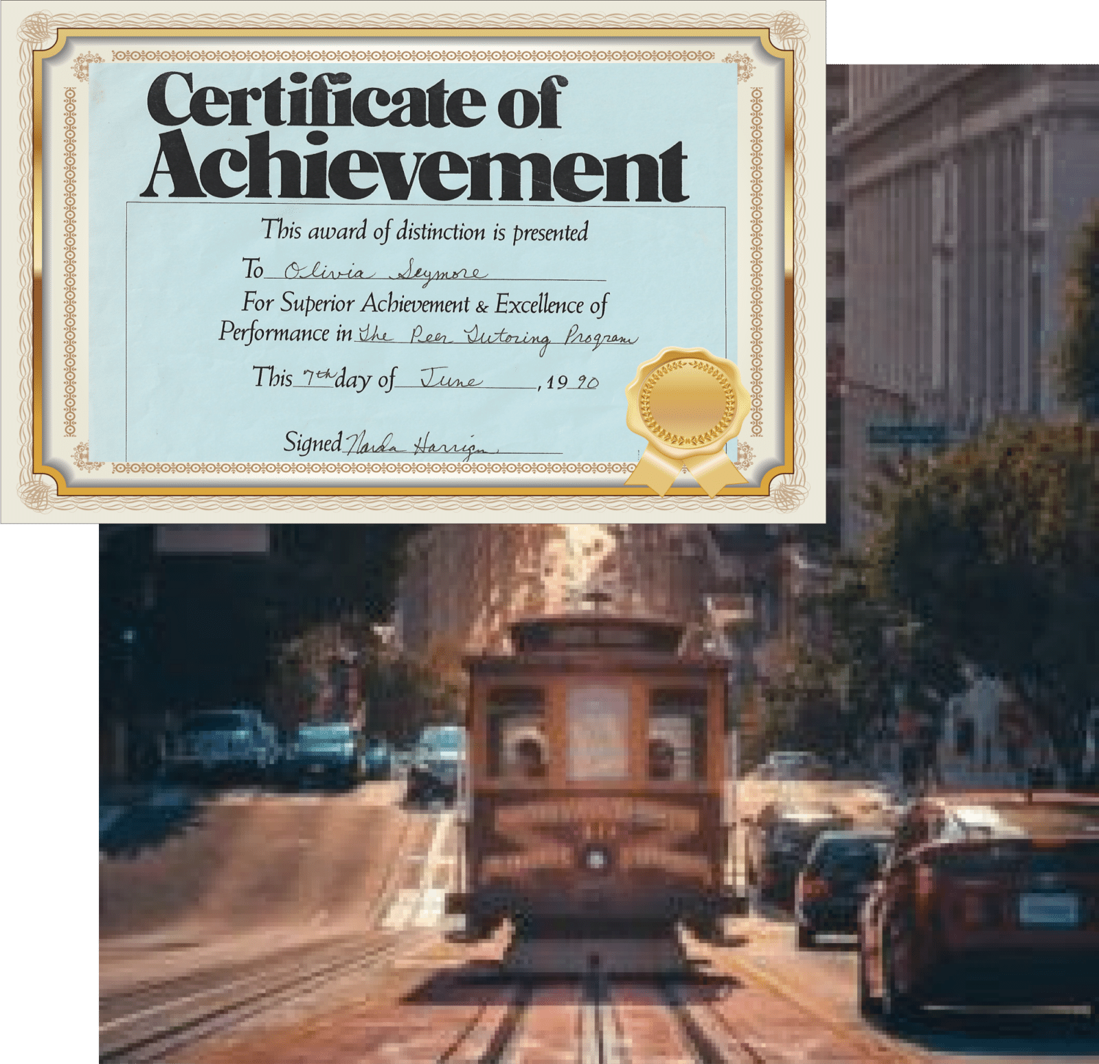 Certificate of Achievement of Olivia from 1990